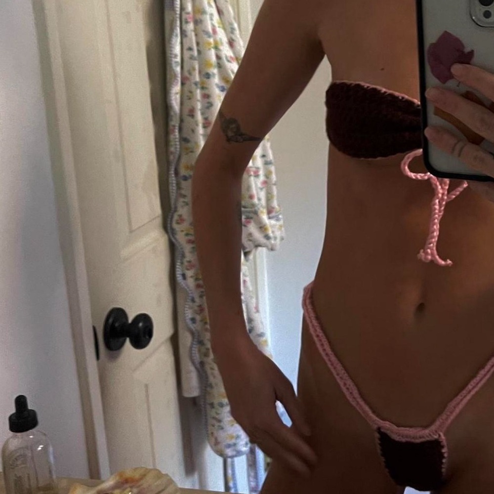 pink and brown handmade crochet bikini size XS 🥭🌺🥥